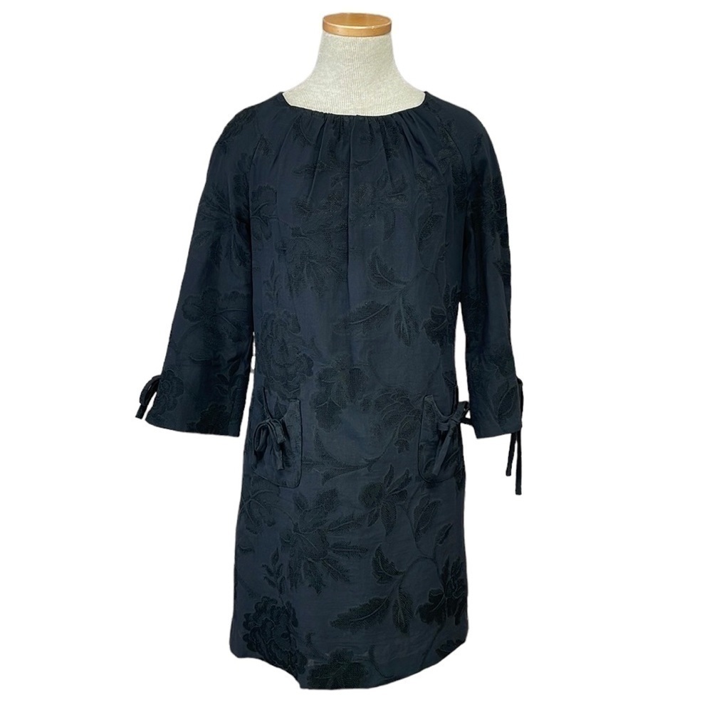 Milly Dress Floral Brocade Tie Sleeve Knee Length Black Size 2